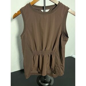 Athleta Womens XS Brown Cinched Waist Sleeveless Crew Neck Activewear Tank Top